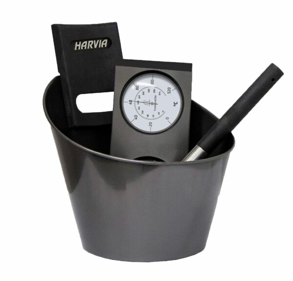 Harvia Lux Accessories Set - Black Steel (Bucket, Ladle, Thermometer, Hygrometer)