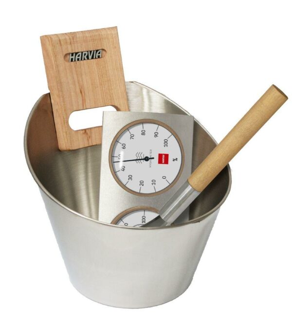 Harvia Lux Accessories Set - Steel (Bucket, Ladle, Thermometer, Hygrometer)