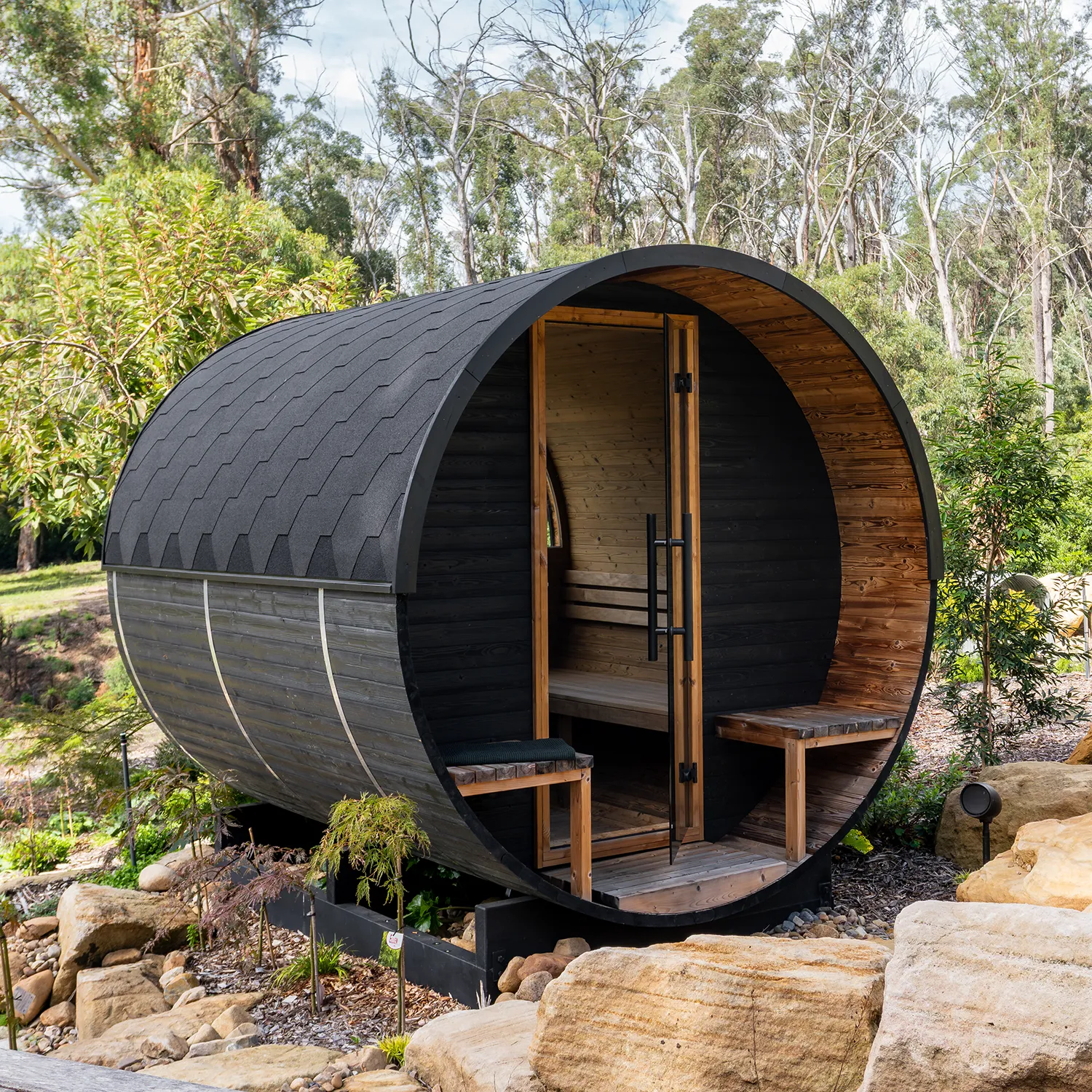 European Outdoor Barrel Sauna with Terrace Black Edition | SDS Australia SDS Australia