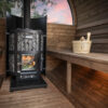Harvia wood-fired Heater inside Thermo Barrel Sauna.