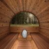 View from inside door of barrel sauna