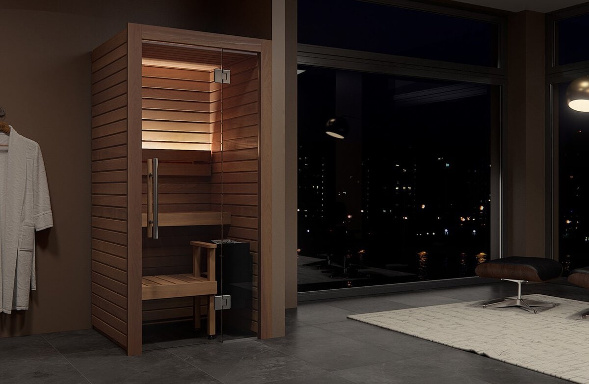 Cala Mini Sauna at nighttime.