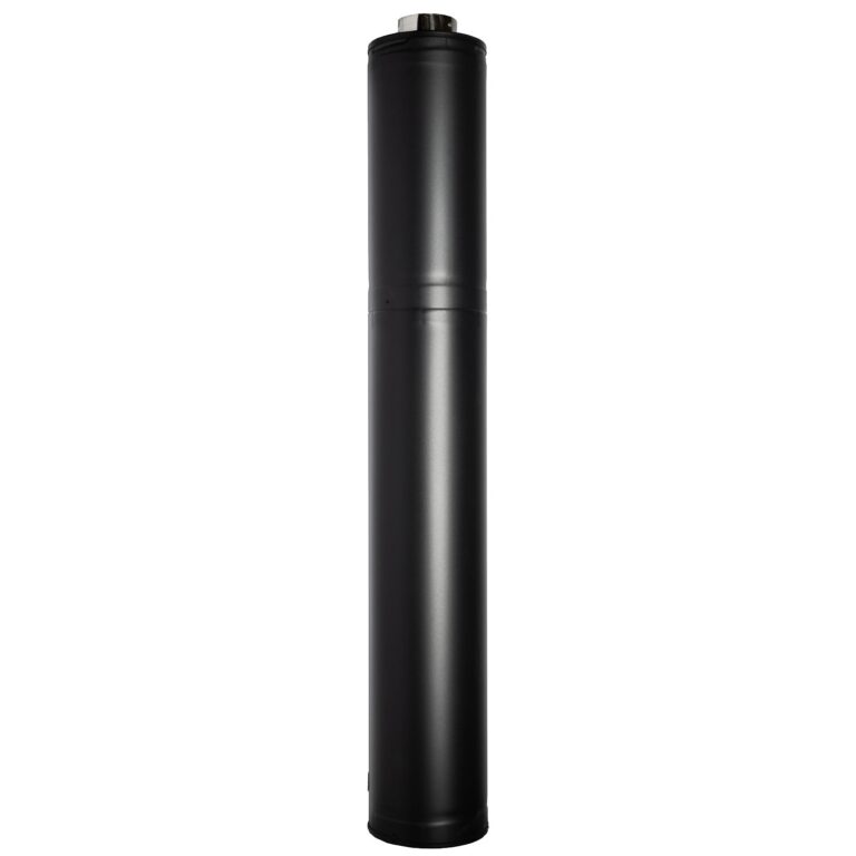 Tall black metal cylinder standing upright against a white background.
