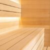 A Canadian Hemlock Bench inside a Sauna.