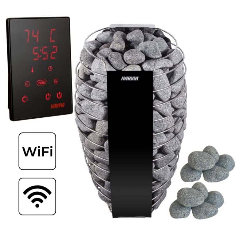 Items in the Harvia Spirit Sauna Heater Package.