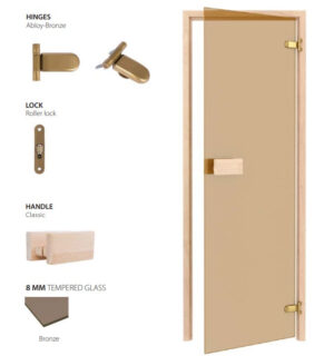 Image of a Bronze Classic Sauna Door and inclusions.