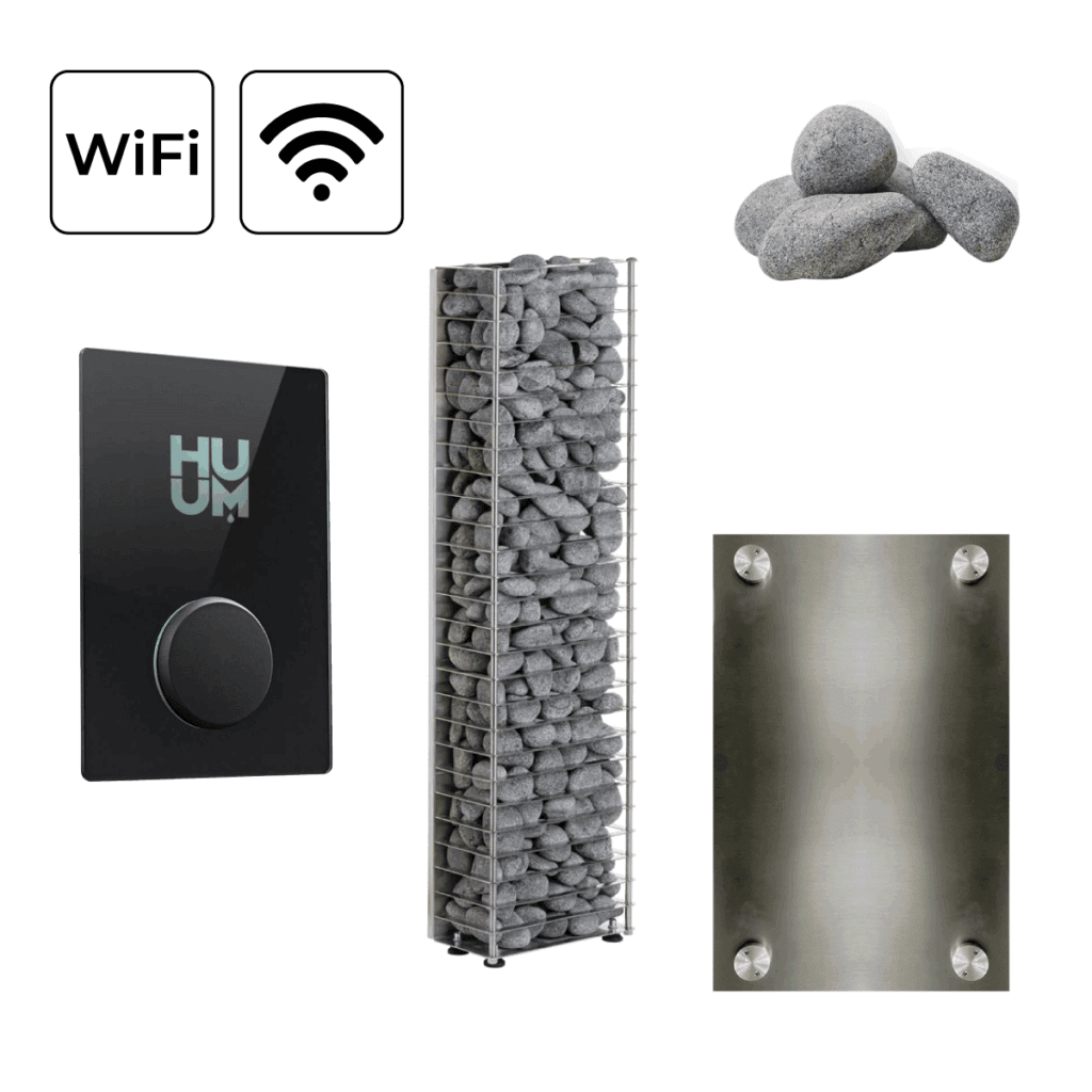 All items in the HUUM CLIFF Mini Sauna Heater Package.