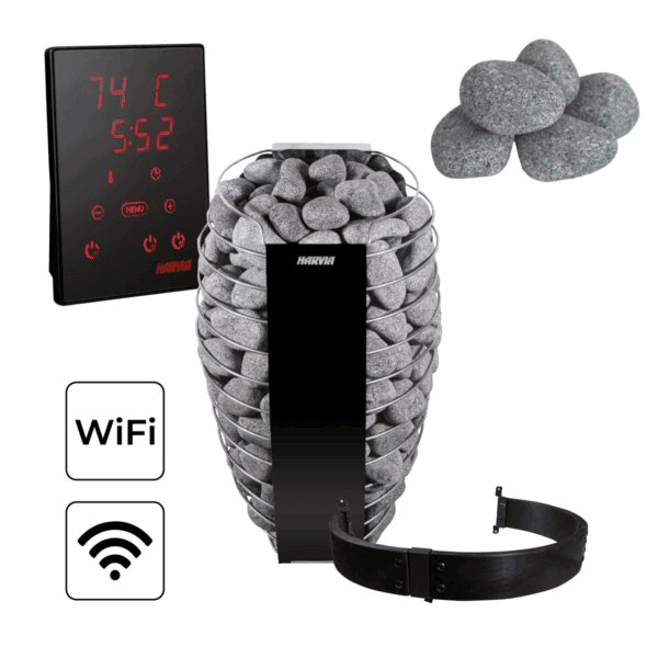 All items in the Harvia Spirit Sauna Heater Package.