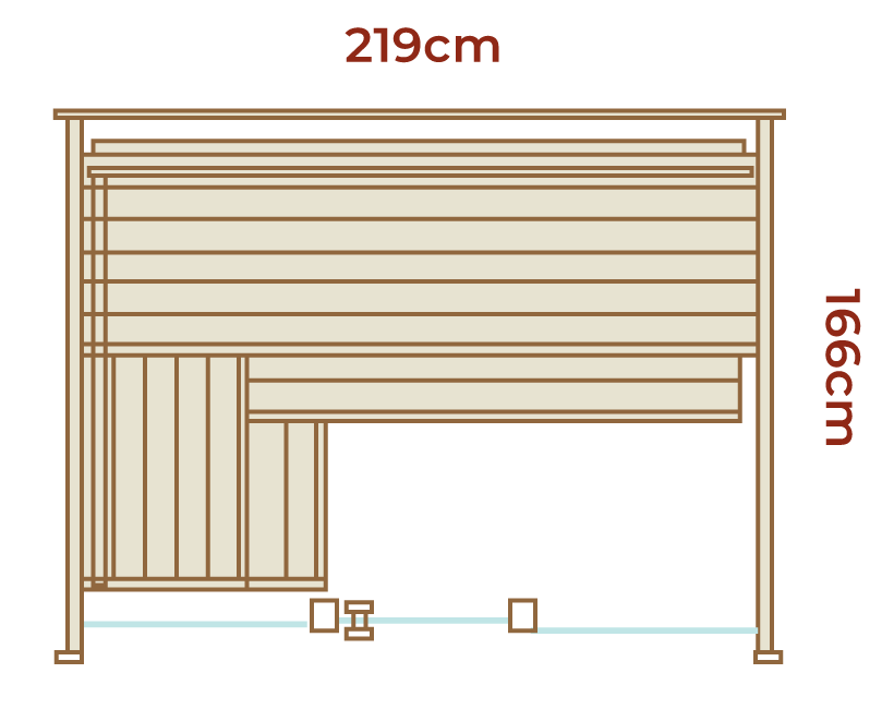 Bench layout for the Black Cube and Dice Pocket Saunas.
