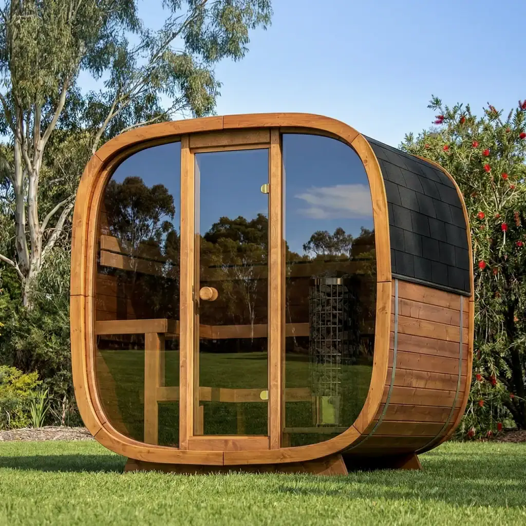 Dice Natural Outdoor Sauna in a backyard