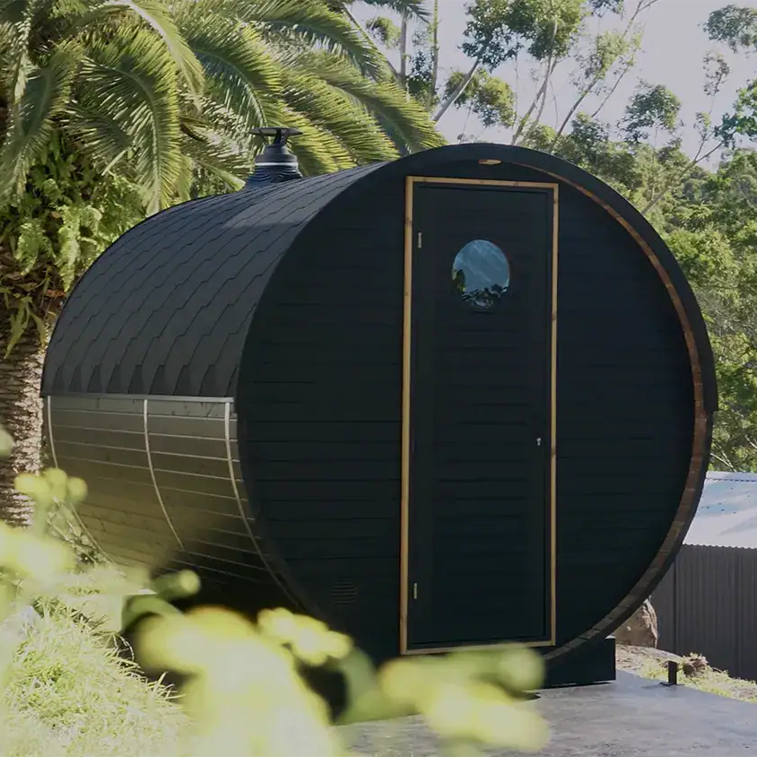 An image of the Halo Deluxe Outdoor Sauna with change room.