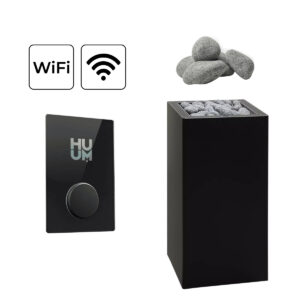 HUUM Core Heater, HUUM UKU Control Panel and Sauna Rocks.