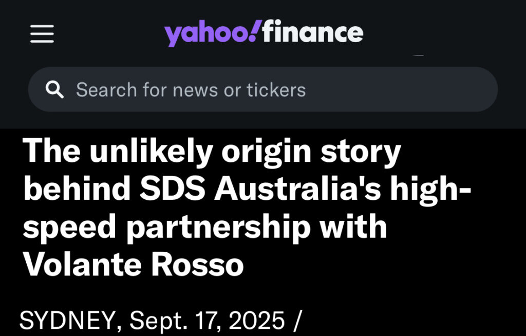 Yahoo Finance headline about SDS Australia's partnership with Volante Rosso.