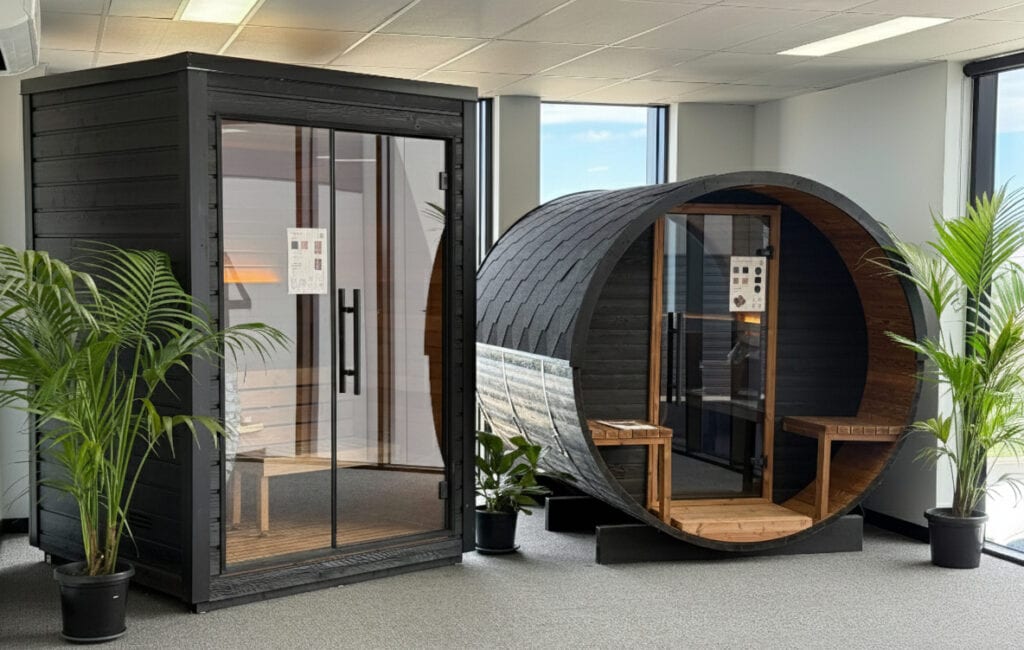 The Mira Sauna and Ignite Barrel Sauna at SDS Australia's Melbourne Showroom.