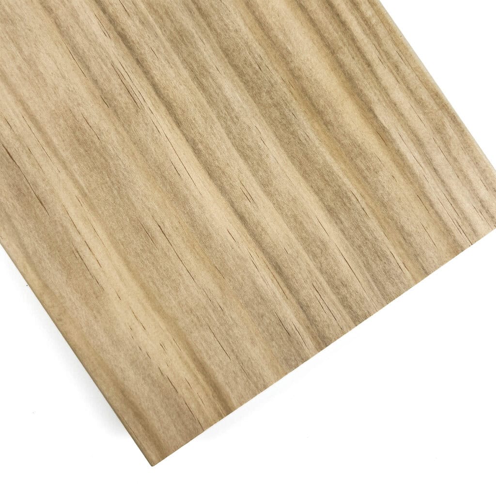 Close up Accoya bench board wood grain detail.