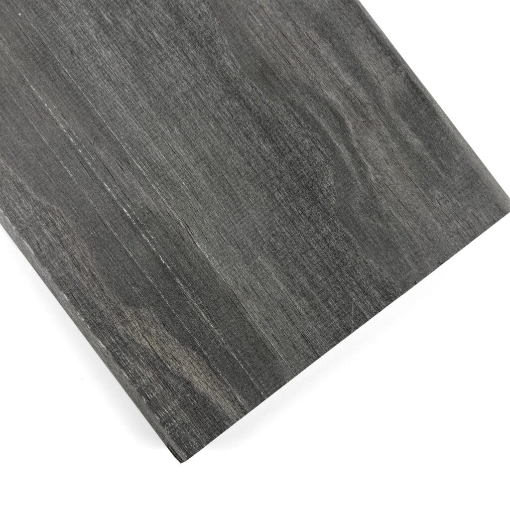 Cose up Slate Grey Accoya bench board grain texture.