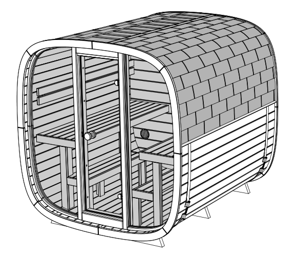 Drawing of Dice Sauna with Straight Benches.
