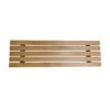 Wooden slatted bench seat on a white background with metal supports visible at the ends.