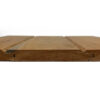 Close-up of interlocking brown wooden floor planks showing tongue-and-groove joints.