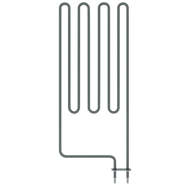 Four-tube U-shaped electric heating element with mounting bracket and terminal connections.